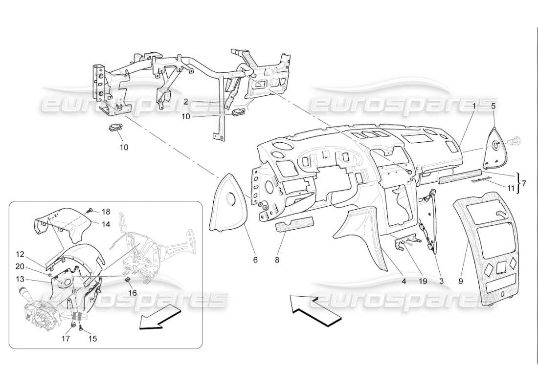 maserati qtp. (2008) 4.2 auto diagrama de piezas de la unidad del tablero