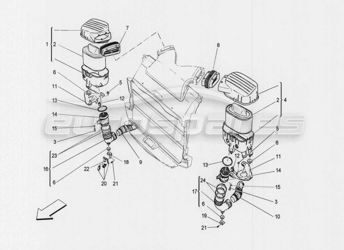 maserati qtp. v8 3.8 530bhp auto 2015 filtro de aire, toma de aire y conductos diagrama de piezas