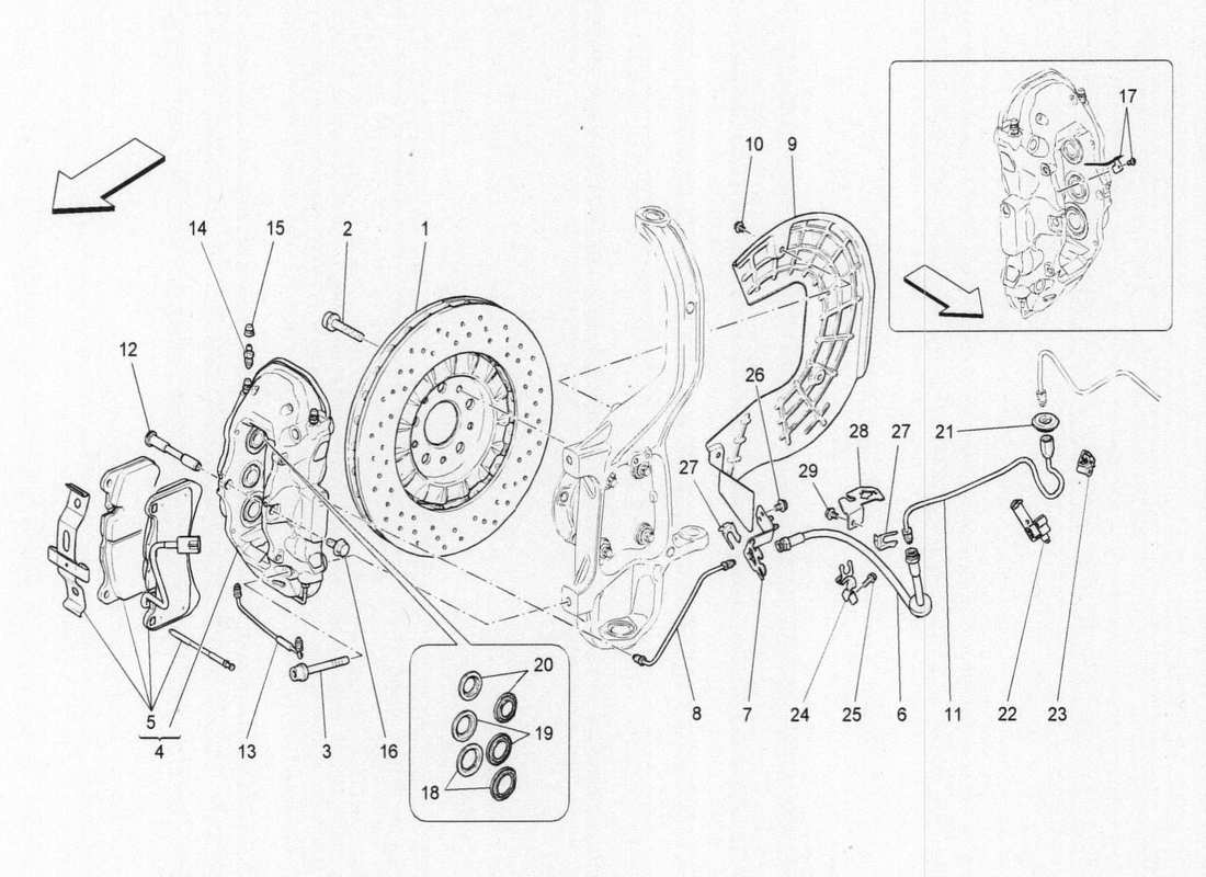maserati qtp. v6 3.0 bt 410bhp 2015 diagrama de piezas de los dispositivos de frenado en las ruedas delanteras