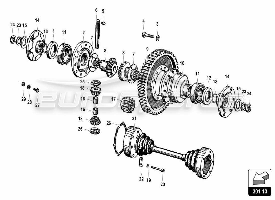 lamborghini miura p400s diagrama de piezas del diferencial trasero