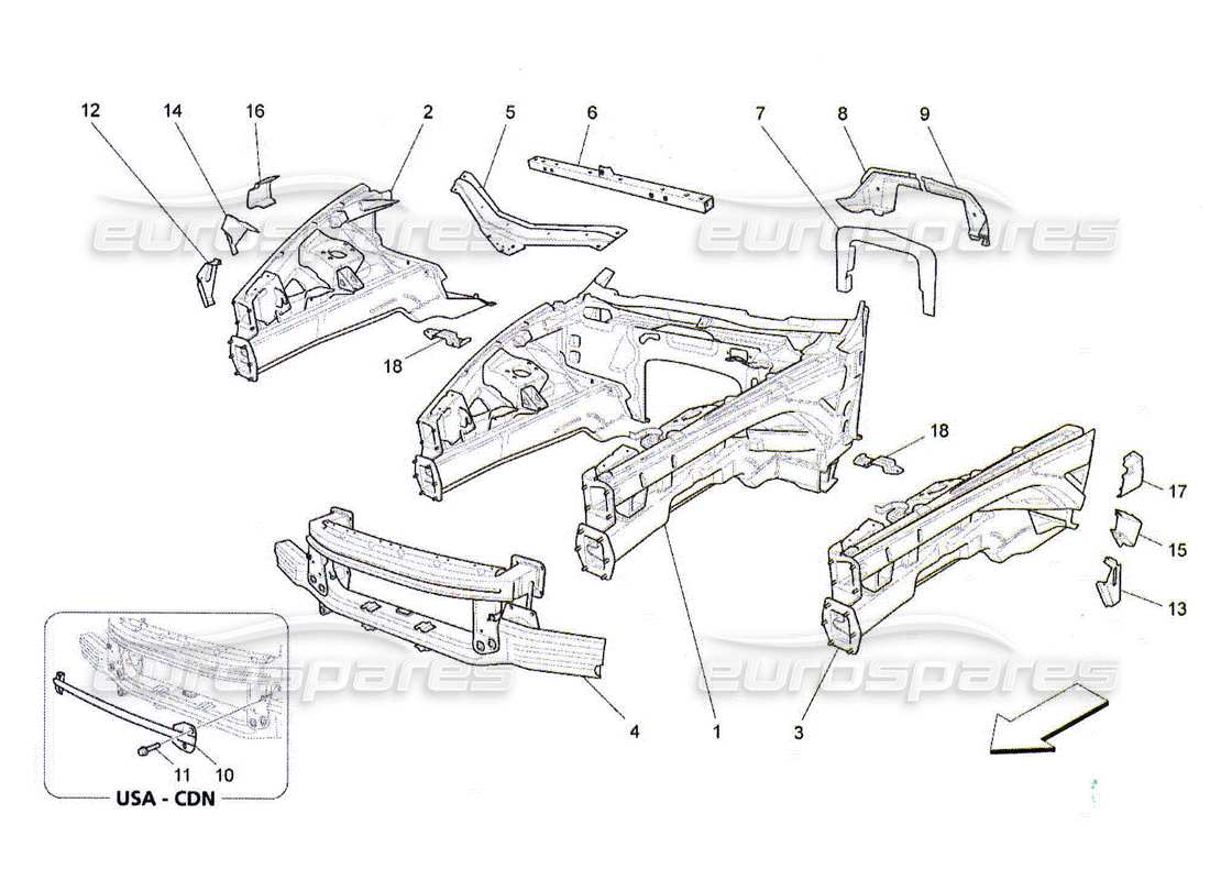 maserati qtp. (2010) 4.2 diagrama de piezas de marcos estructurales frontales y paneles laminares