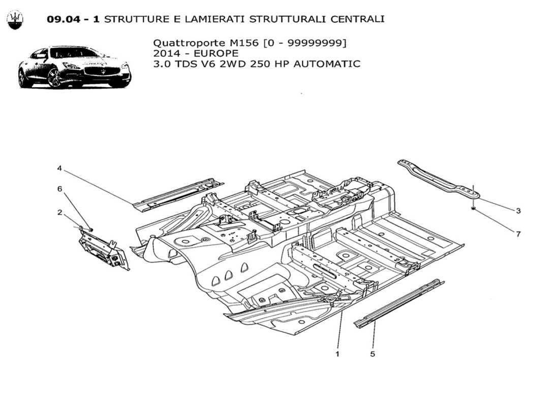 maserati qtp. v6 3.0 tds 250bhp 2014 diagrama de piezas de marcos estructurales centrales y paneles laminares