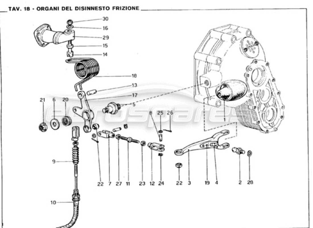 ferrari 246 gt series 1 diagrama de piezas de desacoplamiento del embrague