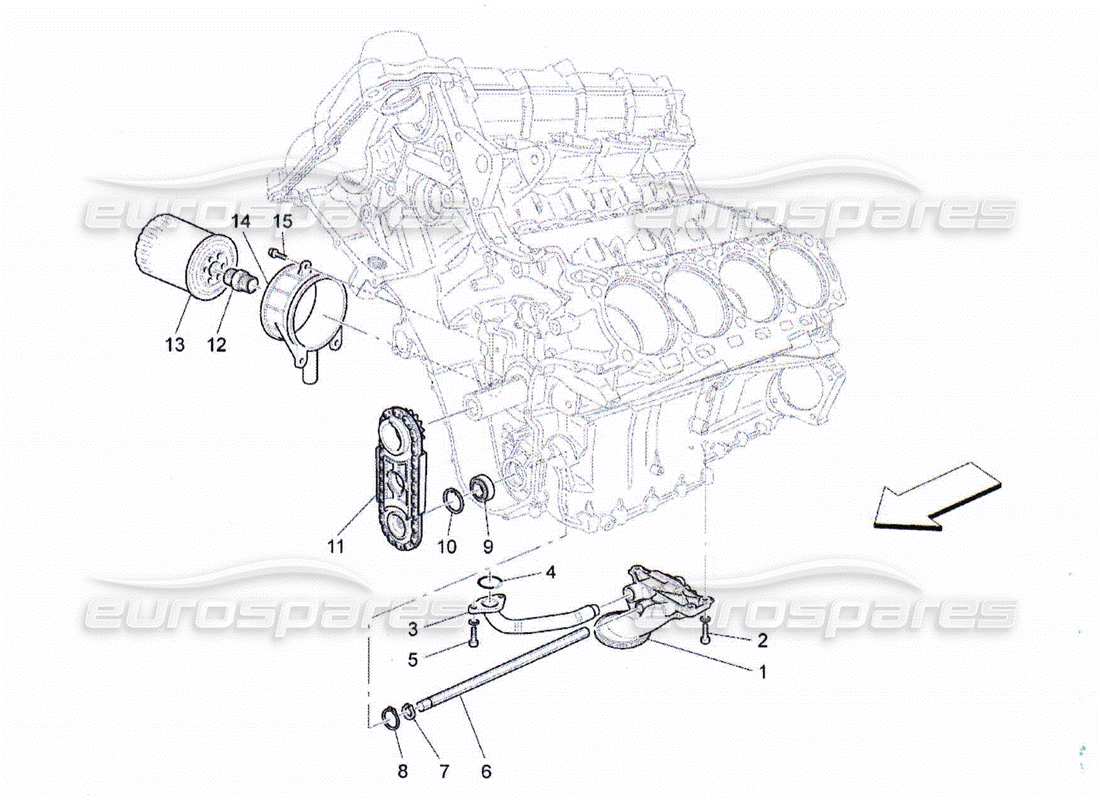 maserati qtp. (2010) 4.2 sistema de lubricación: diagrama de piezas de bomba y filtro