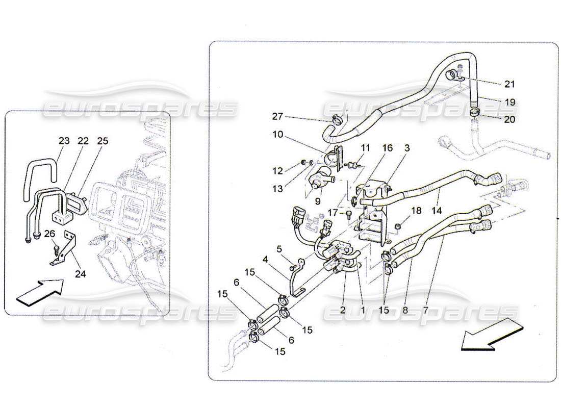 maserati qtp. (2010) 4.2 unidad a c: dispositivos del compartimiento del motor diagrama de piezas