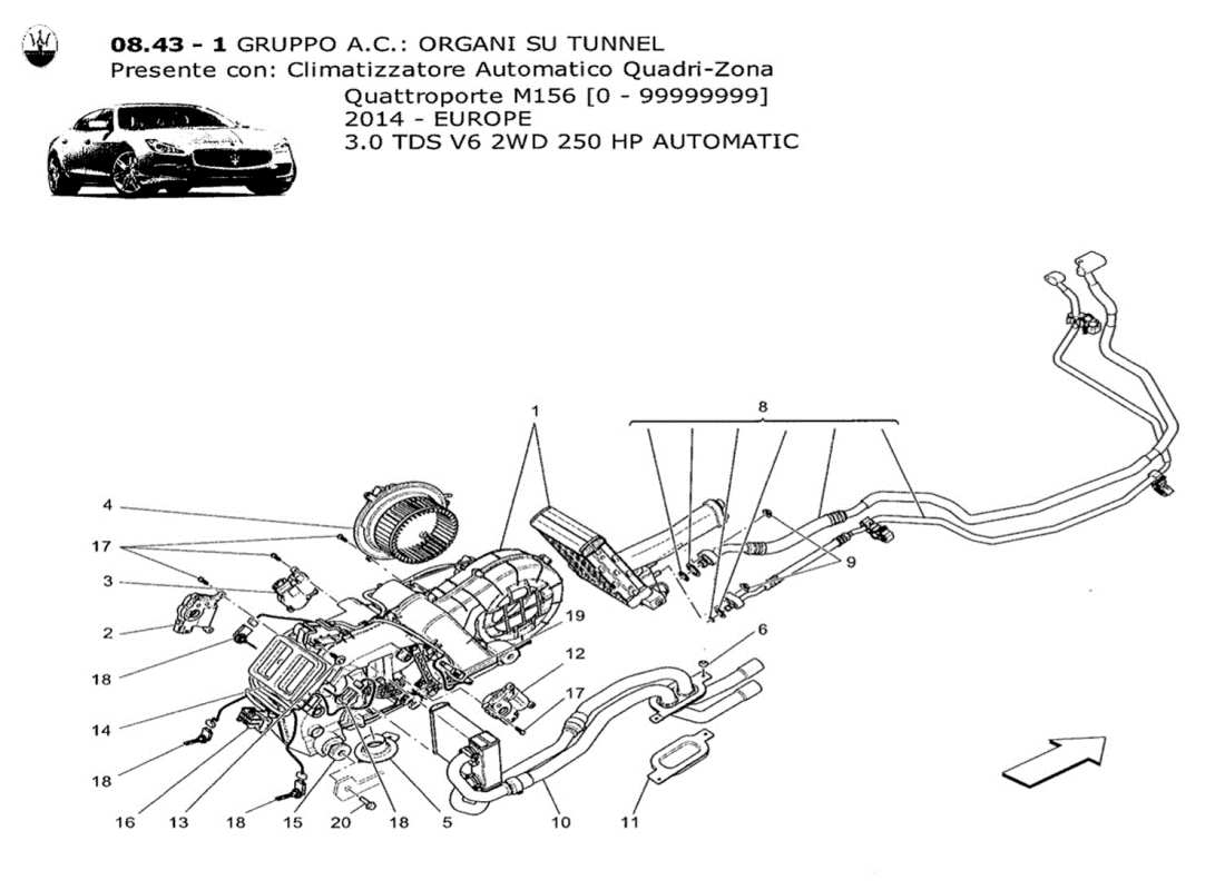 maserati qtp. v6 3.0 tds 250bhp 2014 unidad de ca: dispositivos de túnel diagrama de piezas