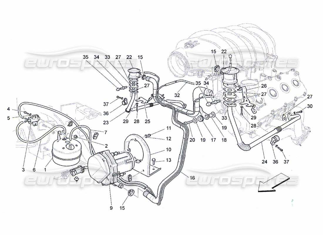 maserati qtp. (2010) 4.7 sistema de aire adicional diagrama de piezas