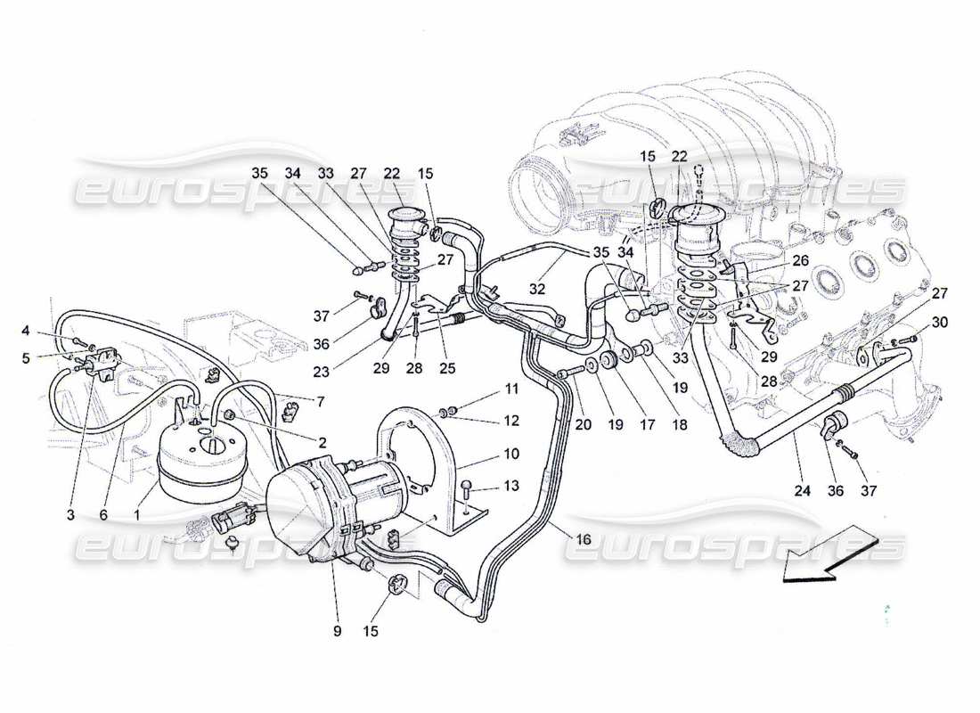 maserati qtp. (2010) 4.7 diagrama de piezas del sistema de aire adicional