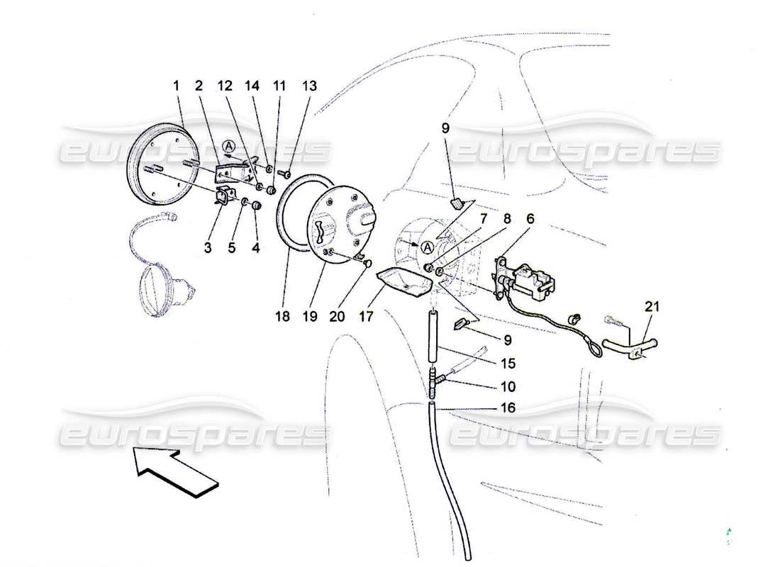 maserati qtp. (2010) 4.7 diagrama de piezas de controles y puerta del tanque de combustible