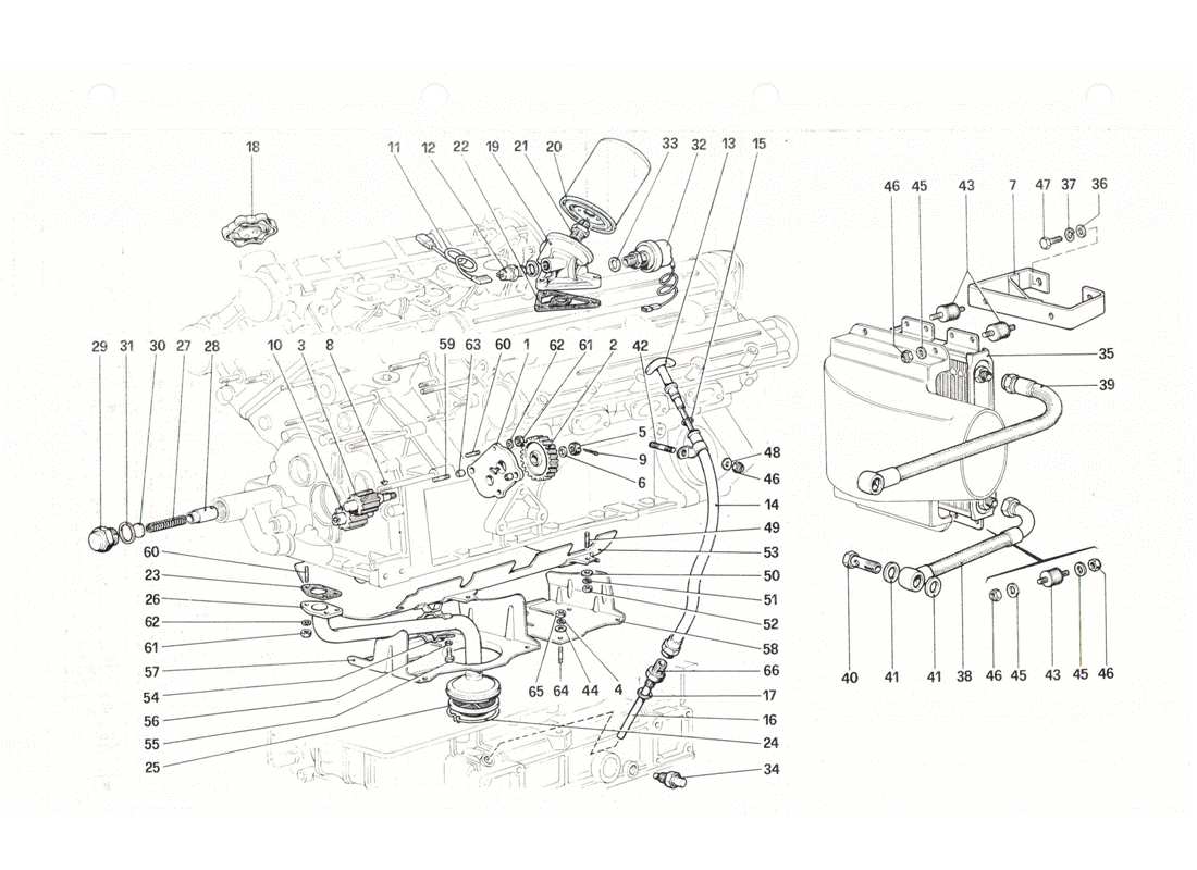 ferrari 208 gtb gts sistema de lubricación diagrama de piezas