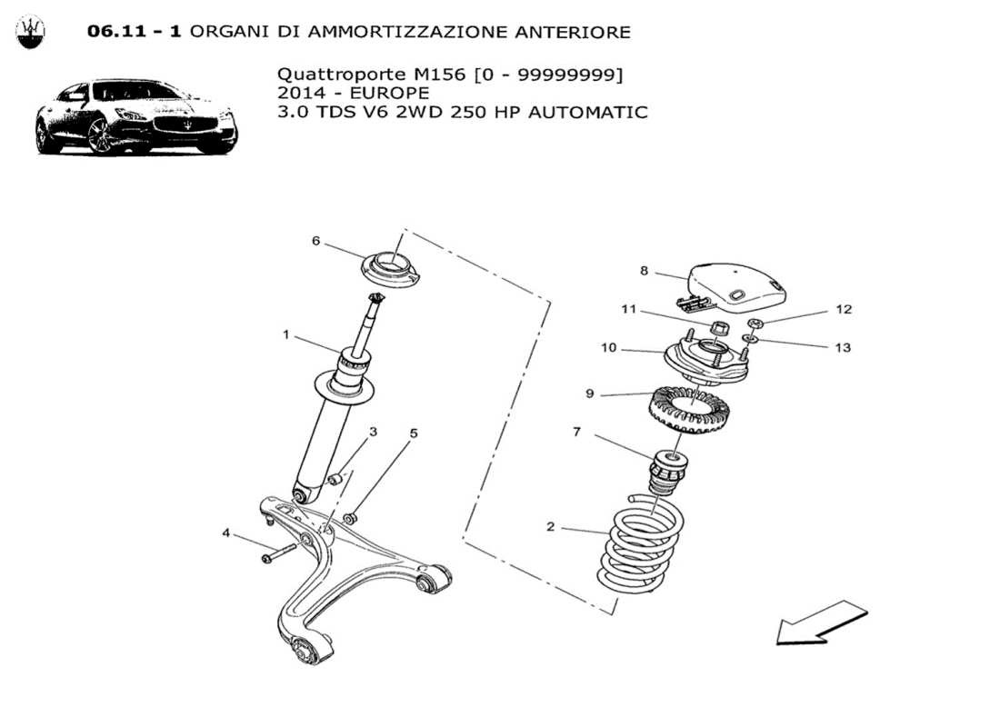 maserati qtp. v6 3.0 tds 250bhp 2014 diagrama de piezas de los dispositivos amortiguadores delanteros