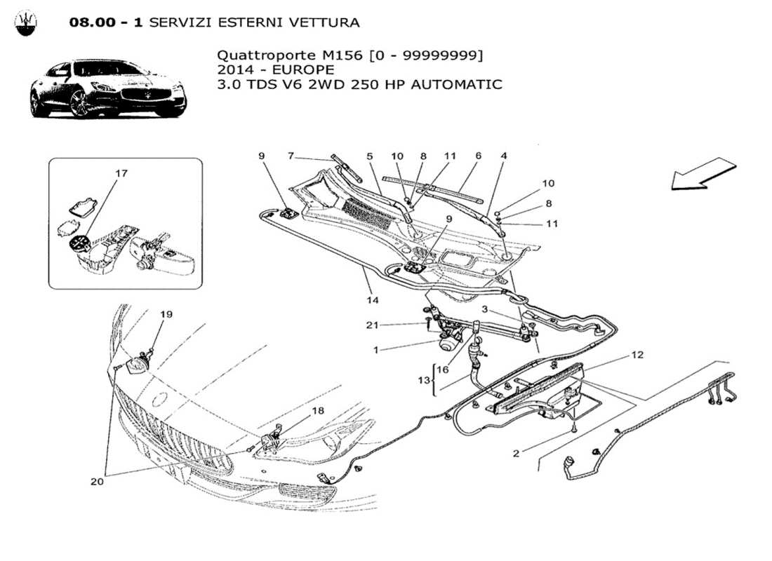 maserati qtp. v6 3.0 tds 250bhp 2014 diagrama de piezas de dispositivos externos del vehículo