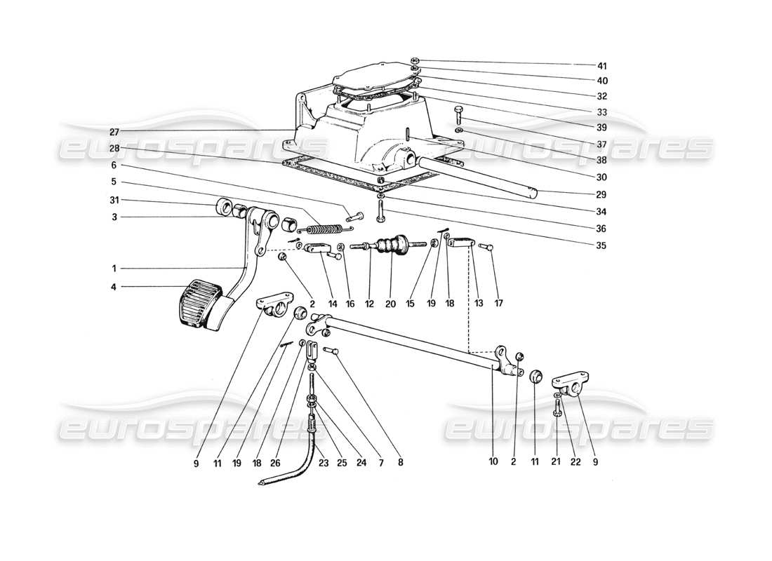 ferrari 328 (1985) diagrama de piezas del control del embrague del tablero de pedales (variantes para la versión rhd)