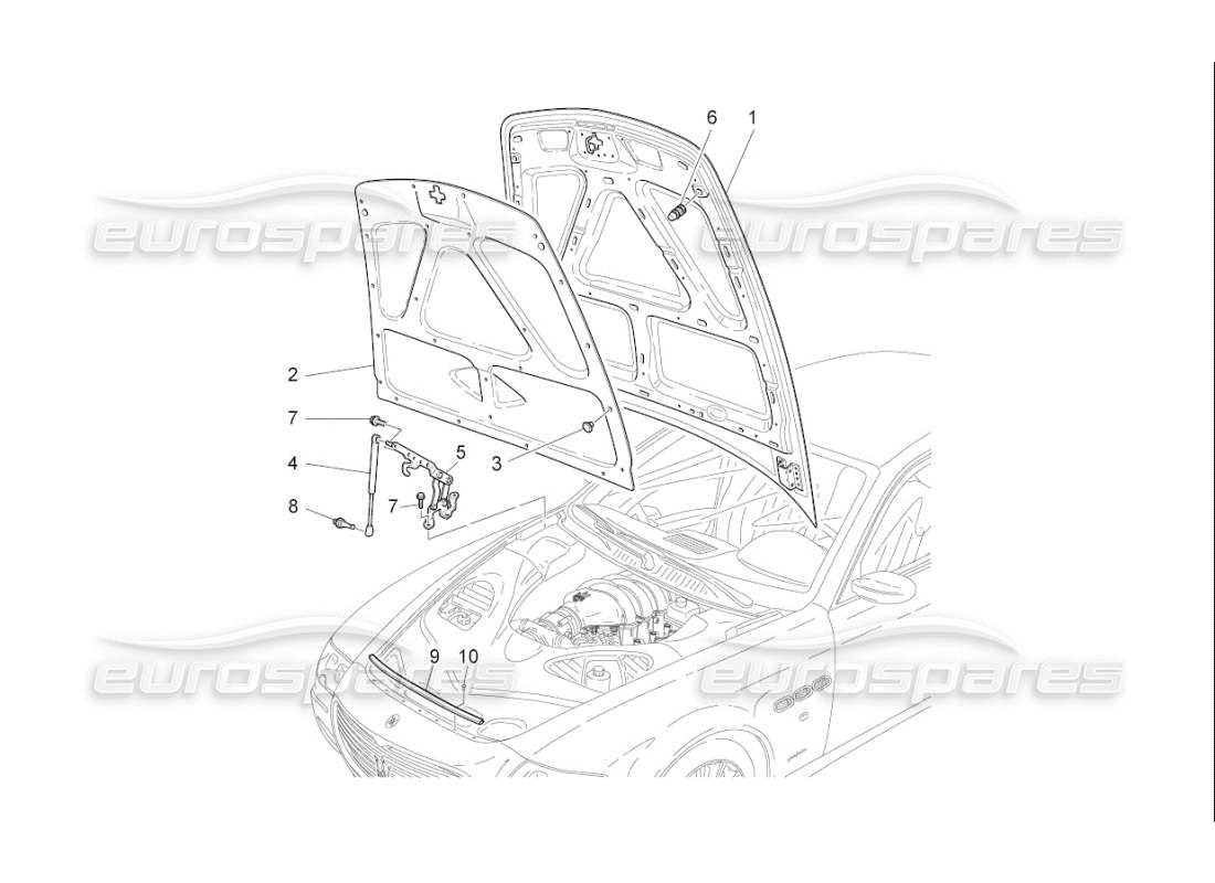 maserati qtp. (2010) 4.7 auto diagrama de piezas de la tapa frontal