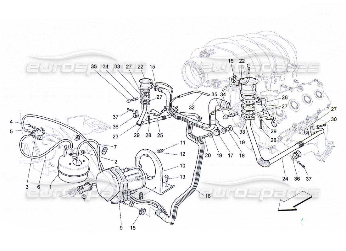 maserati qtp. (2010) 4.2 sistema de aire adicional diagrama de piezas