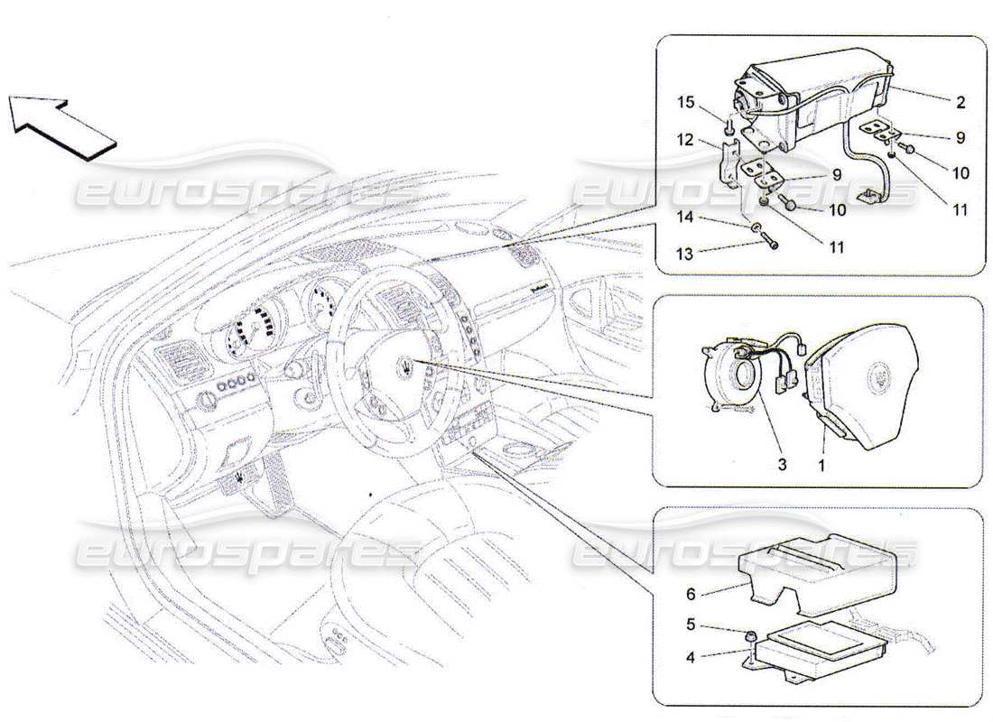 maserati qtp. (2010) 4.2 sistema de airbag delantero diagrama de piezas