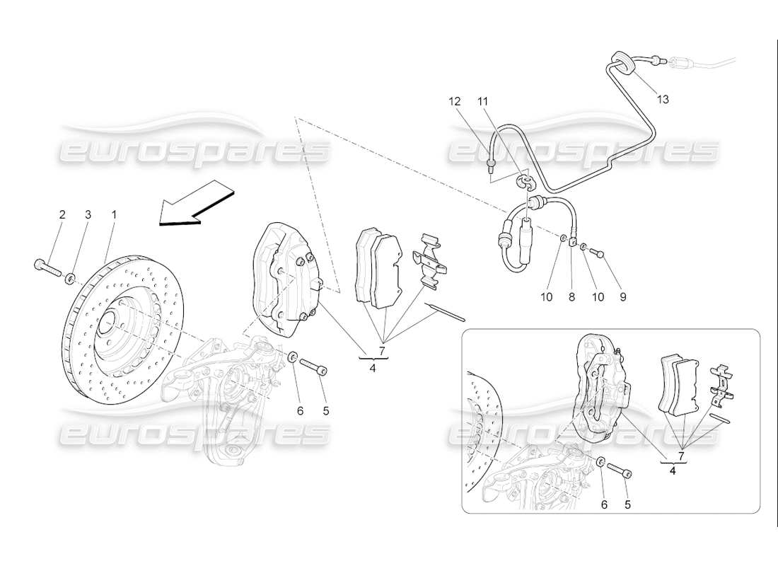 maserati qtp. (2006) 4.2 f1 diagrama de piezas de los dispositivos de frenado en las ruedas delanteras