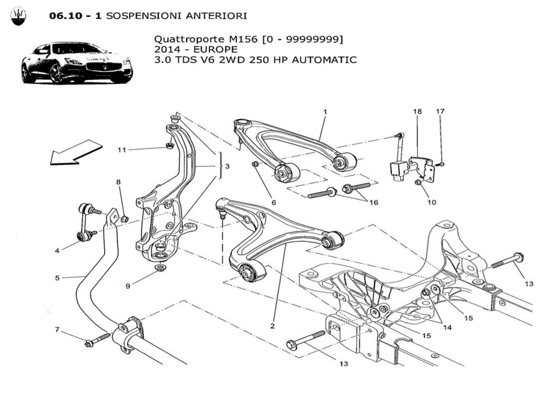 maserati qtp. v6 3.0 tds 250bhp 2014 diagrama de piezas de la suspensión delantera