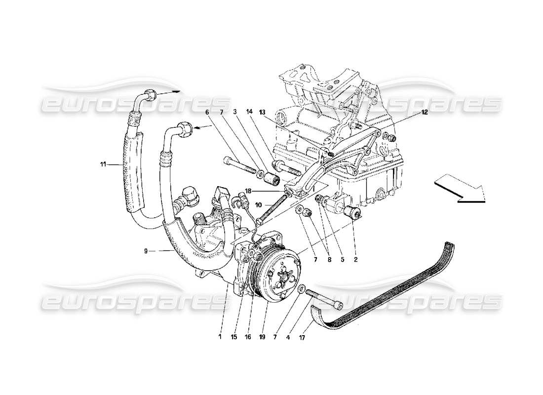 ferrari 348 (2.7 motronic) diagrama de piezas del compresor de aire acondicionado