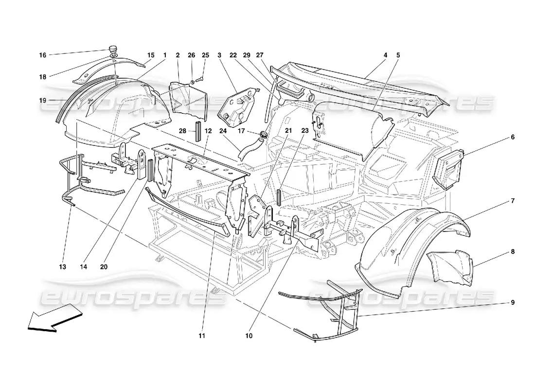ferrari 456 gt/gta estructuras y componentes frontales diagrama de piezas