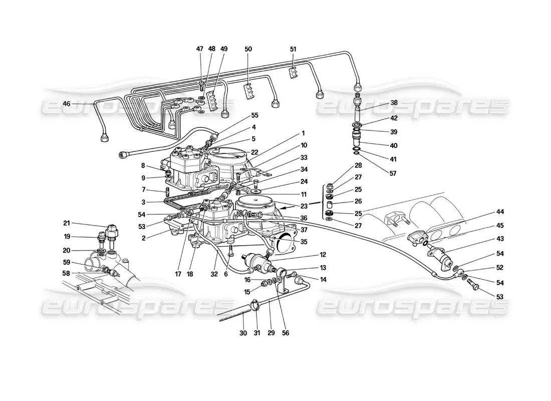 ferrari testarossa (1990) fuel distributors lines - ke - jetronic system diagrama de piezas