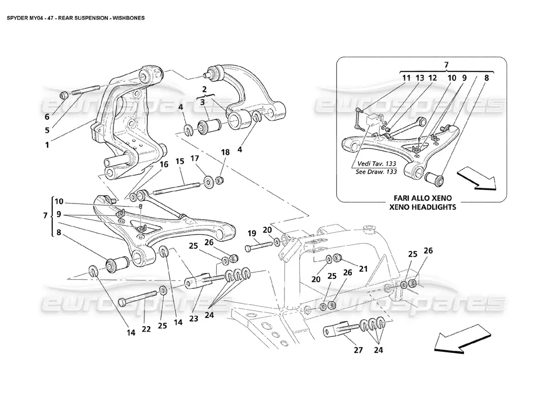 maserati 4200 spyder (2004) horquillas de suspensión trasera diagrama de piezas