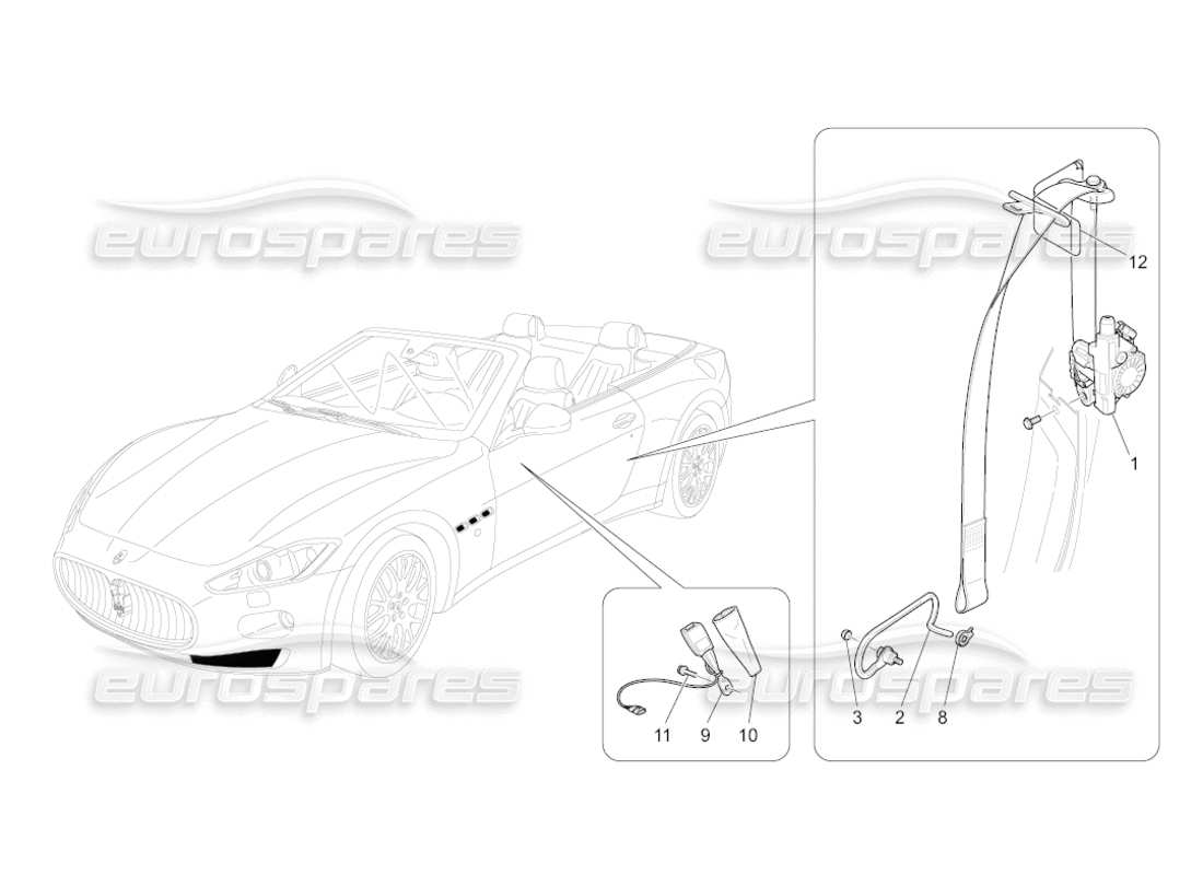maserati grancabrio (2010) 4.7 cinturones de seguridad delanteros diagrama de piezas