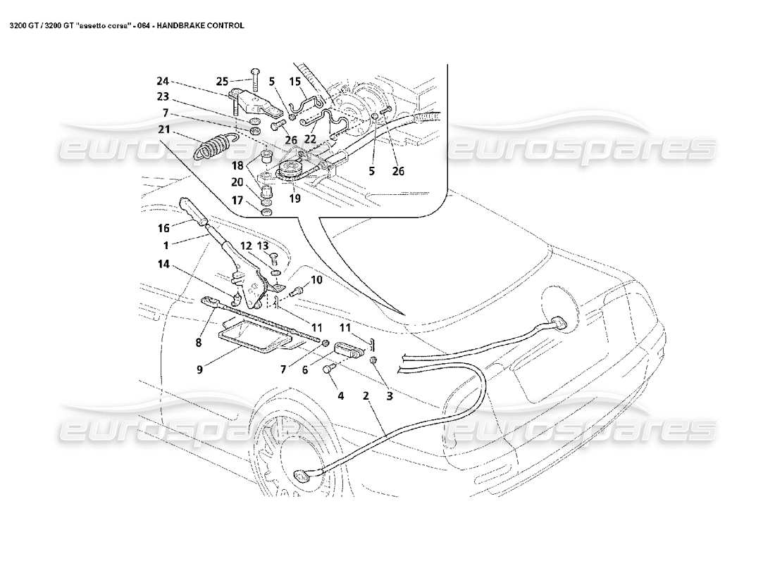 maserati 3200 gt/gta/assetto corsa control del freno de mano diagrama de piezas
