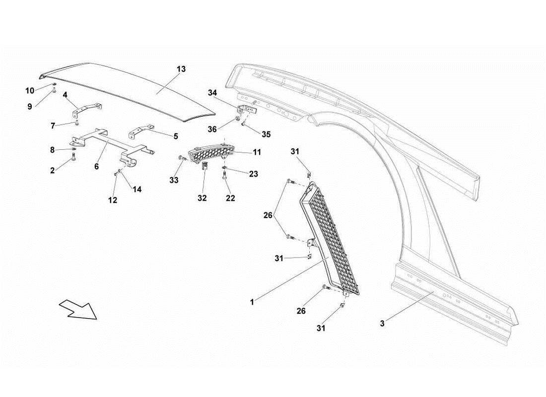 lamborghini gallardo lp560-4s update guardabarros trasero diagrama de piezas
