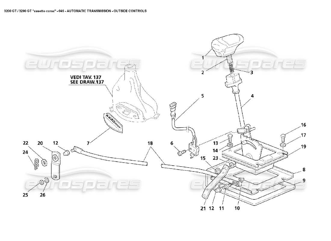 maserati 3200 gt/gta/assetto corsa caja de cambios automática: diagrama de piezas externas