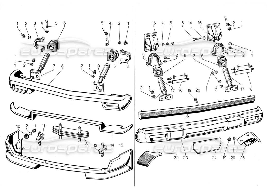 lamborghini jalpa 3.5 (1984) parachoques y spoiler (válido para ee. uu. - mayo 1985) diagrama de piezas