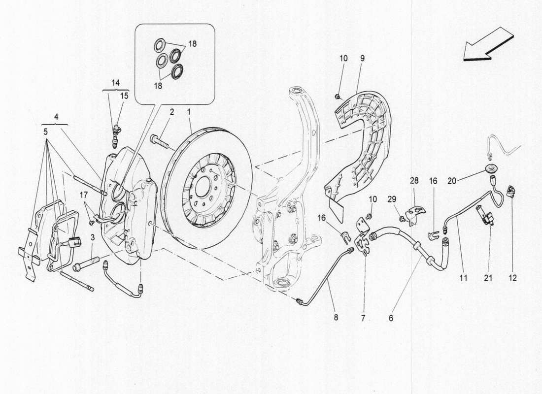 maserati qtp. v6 3.0 bt 410bhp 2015 diagrama de piezas de los dispositivos de frenado en las ruedas delanteras