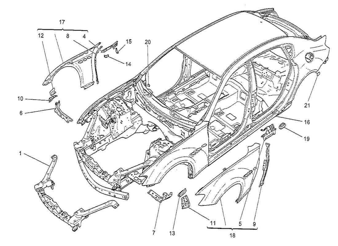 maserati qtp. v8 3.8 530bhp 2014 diagrama de piezas de la carrocería y los paneles exteriores delanteros