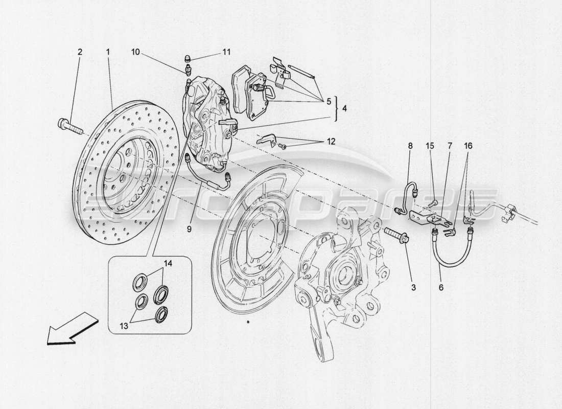 maserati qtp. v8 3.8 530bhp auto 2015 diagrama de piezas de los dispositivos de frenado en las ruedas traseras