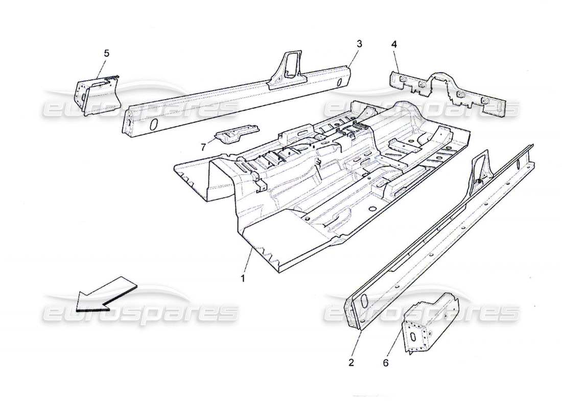 maserati qtp. (2010) 4.7 diagrama de piezas de marcos estructurales centrales y paneles laminares