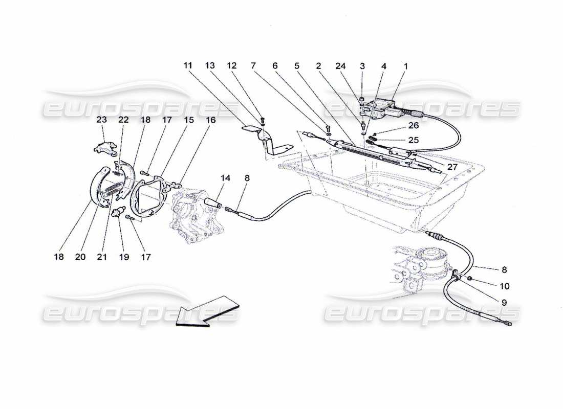 maserati qtp. (2010) 4.7 diagrama de piezas del freno de mano