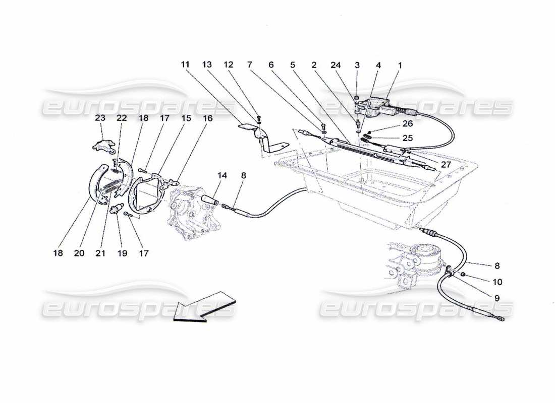 maserati qtp. (2010) 4.7 diagrama de piezas del freno de mano