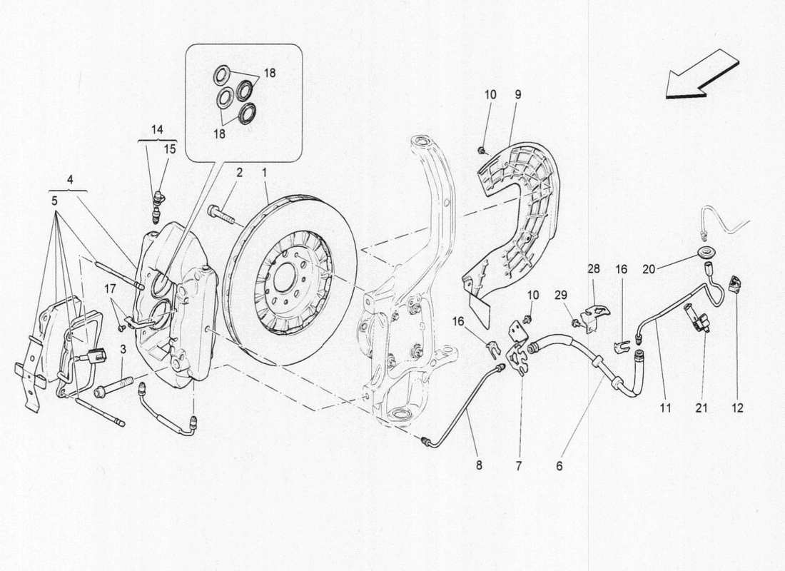 maserati qtp. v6 3.0 bt 410bhp 2015 diagrama de piezas de los dispositivos de frenado en las ruedas delanteras