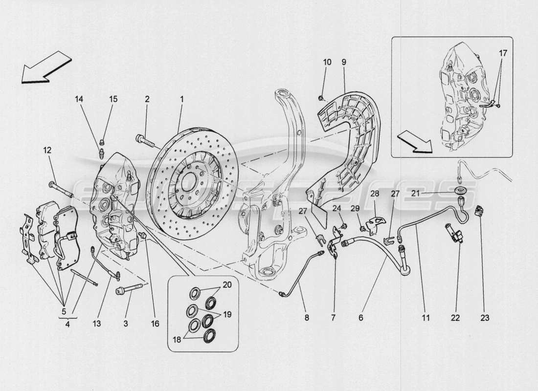 maserati qtp. v8 3.8 530bhp auto 2015 diagrama de piezas de los dispositivos de frenado en las ruedas delanteras