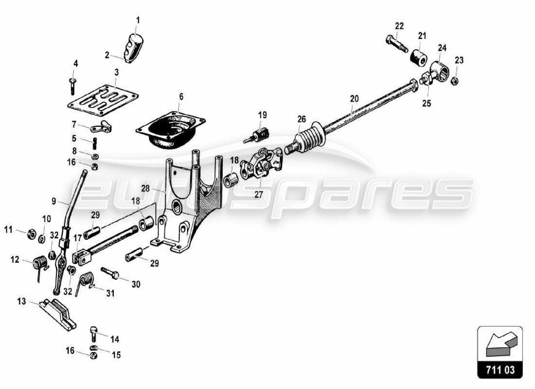 lamborghini miura p400s diagrama de piezas de controles de transmisión manual