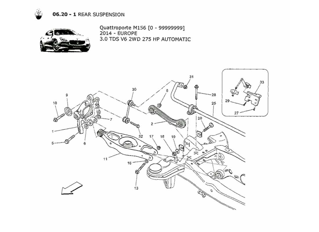 maserati qtp. v6 3.0 tds 275bhp 2014 diagrama de piezas de la suspensión trasera