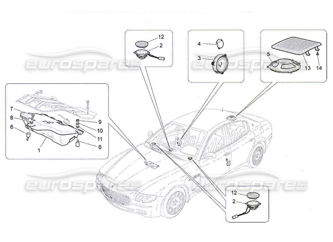 maserati qtp. (2010) 4.2 sistema de difusión de sonido diagrama de piezas