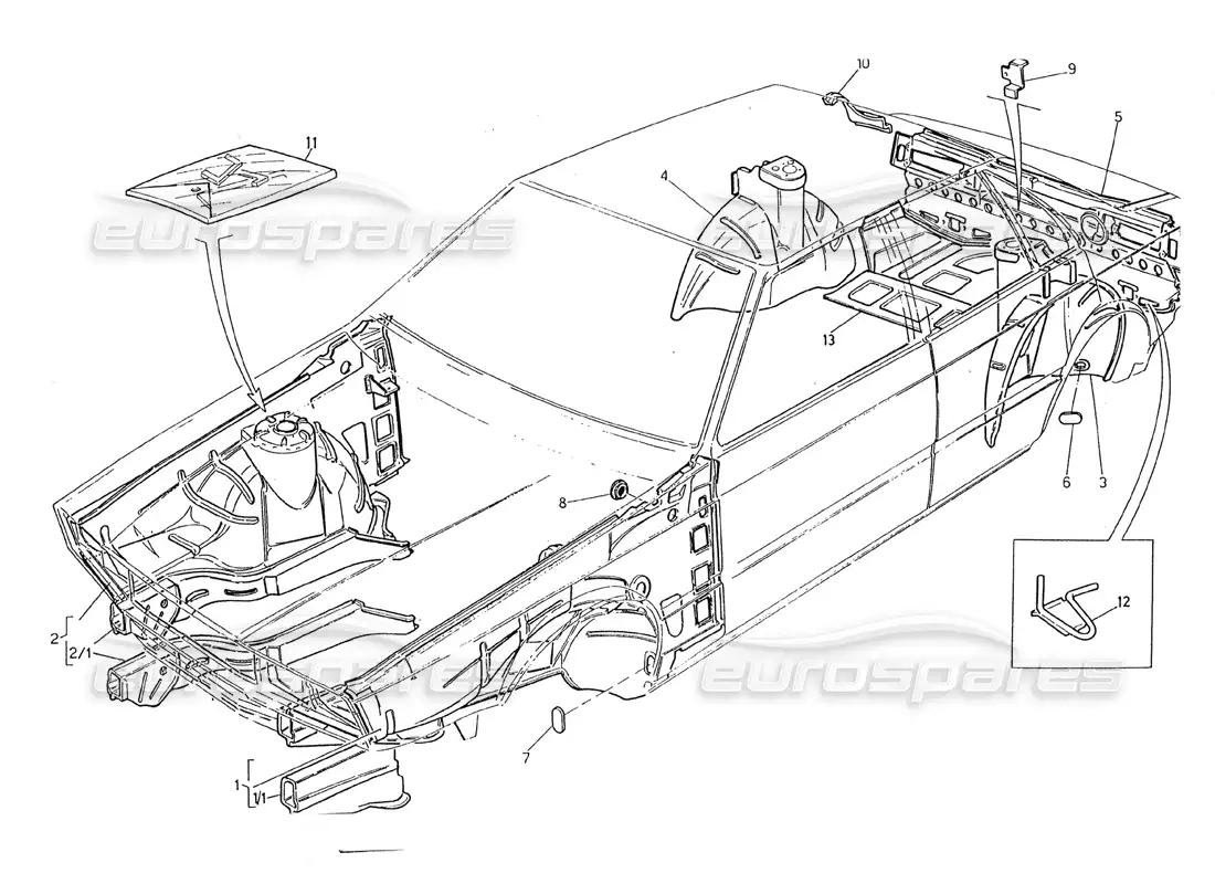 maserati 2.24v carrocería: paneles interiores diagrama de piezas