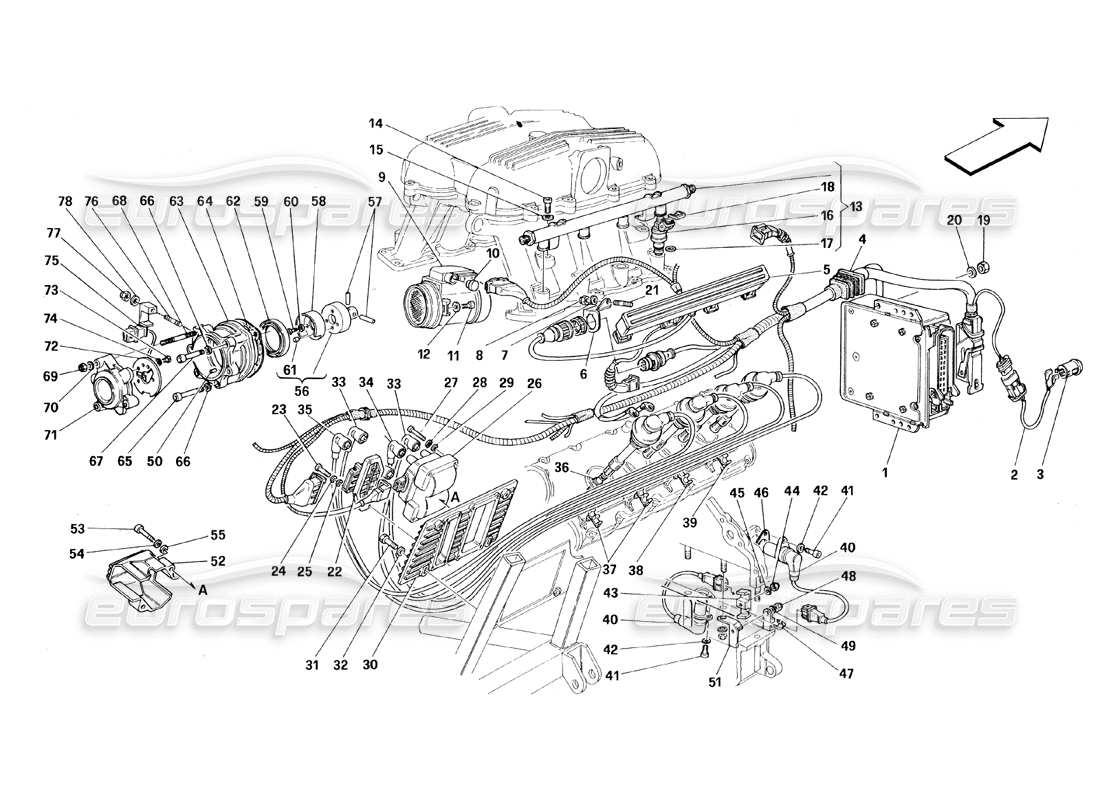 ferrari 348 (1993) tb / ts inyección de aire - diagrama de piezas de encendido