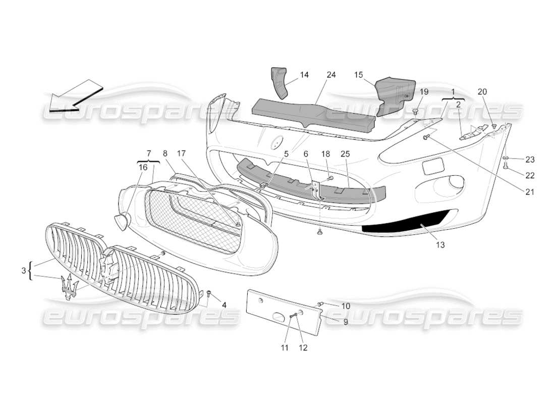 maserati grancabrio (2011) 4.7 diagrama de piezas del parachoques delantero