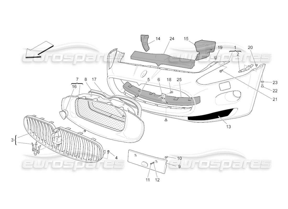 maserati grancabrio (2011) 4.7 parachoques delantero diagrama de piezas