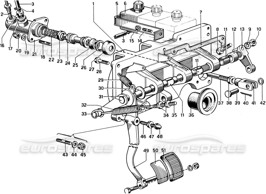 ferrari 330 gtc coupe tablero de pedales - control de embrague diagrama de piezas