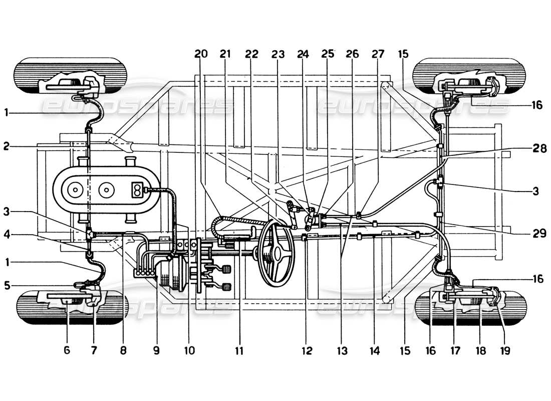 ferrari 330 gtc coupe líneas y sistema de frenos diagrama de piezas