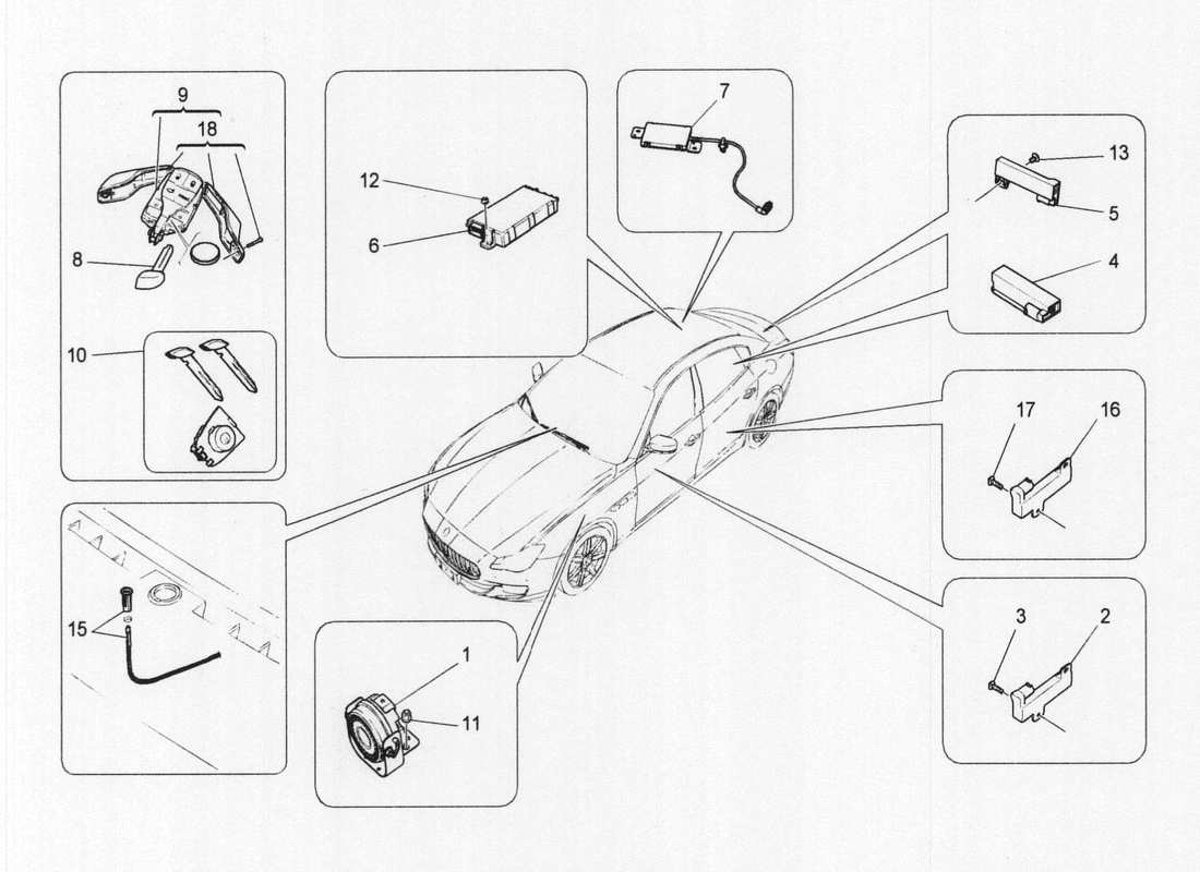maserati qtp. v6 3.0 bt 410bhp 2wd 2017 diagrama de piezas del sistema de alarma e inmovilizador