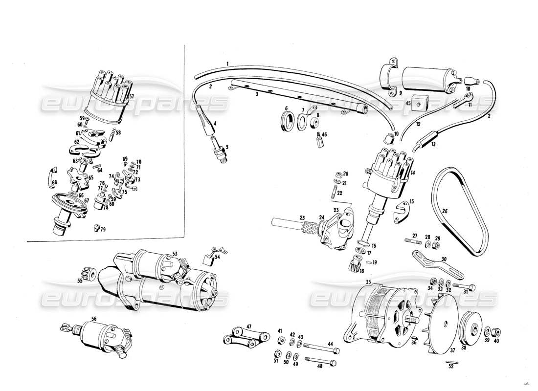 maserati qtp.v8 4.7 (s1 & s2) 1967 diagrama de piezas de equipos eléctricos